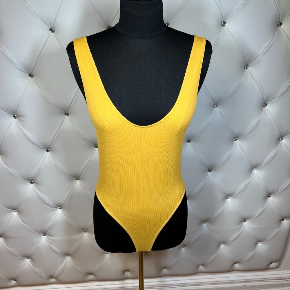 Yellow Ribbed Bodysuit Size M
